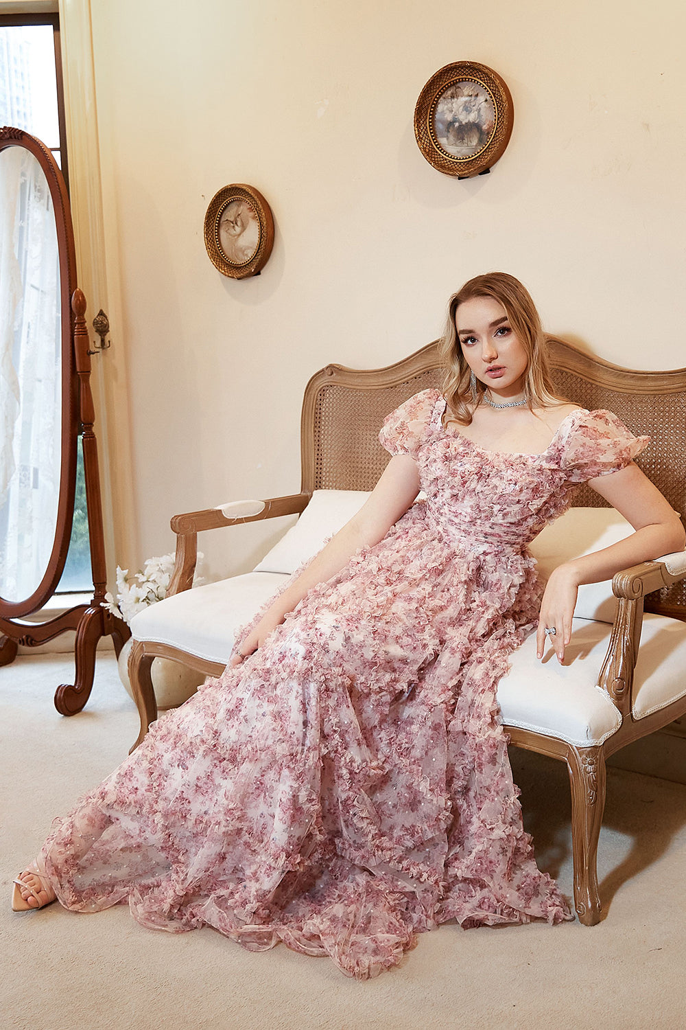 A Line Sweetheart Ivory Red Flower Plus Size Ball Dress