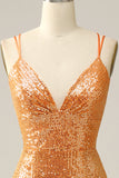 Orange Sequined Backless Mermaid Ball Dress
