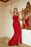Red Sequin Fringes Plus Size Ball Dress with Slit