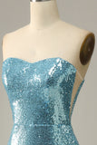 Sky Blue Sweetheart Sequined Mermaid Ball Dress With Feathers