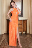 Orange Sheath Halter Sequins Long Ball Dress with Open Back