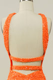 Orange Halter Sequined Backless Mermaid Ball Dress