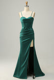 Dark Green Spaghetti Straps Mermaid Ball Dress
