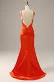 Orange Spaghetti Straps Mermaid Ball Dress