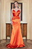 Orange Mermaid Spaghetti Straps Long Ball Dress with Backless