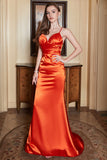 Orange Mermaid Spaghetti Straps Long Ball Dress with Backless