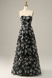 Detachable Strapless Black Flower Off The Shoulder Ball Dress