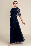 Sparkly Navy Beaded Mother of the Bride Dress with Lace