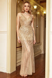 Golden Mermaid Sequins Beaded Glitter Long Ball Dress