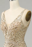 Golden Mermaid Backless Sequin Long Ball Dress