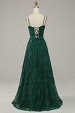 Dark Green A Line Lace Spaghetti Straps Corset Ball Dress