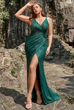 Mermaid Spaghetti Straps Dark Green Sequins Plus Size Ball Dress with Split Front