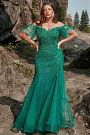 Mermaid Off the Shoulder Dark Green Plus Size Ball Dress with Appliques