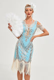 Black Cold Shoulder Sequins Fringes 1920s Gatsby Dress