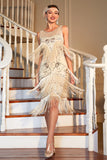 Fringed Champagne Roaring 20s Great Gatsby Dress for Party