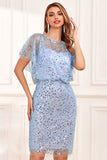 Sheath Jewel Neck Grey Blue Sequins Wedding Guest Dress