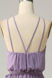 A Line Halter Purple Long Formal Party Dress with Bowknot