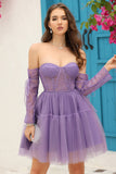 Purple A-Line Corset Detachable Cocktail Dress with Long Sleeves