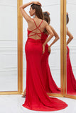 Mermaid Spaghetti Straps Red Long Ball Dress with Criss Cross Back