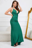 Mermaid Spaghetti Straps Dark Green Plus Size Ball Dress with Criss Cross Back