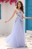 Lavender A Line Sweetheart Appliques Ball Dress with 3D Flower
