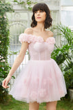 Pink Off the Shoulder Corset Cocktail Dress With Flowers