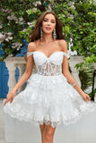 Princess A Line White Corset Tiered Short Cocktail Dress with Lace