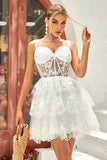 Princess A Line White Corset Tiered Short Cocktail Dress with Lace