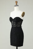 Bodycon Sweetheart Black Corset Short Cocktail Dress with Appliques