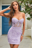 Sheath Sweetheart Purple Short Cocktail Dress with Appliques
