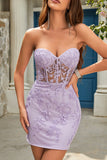 Sheath Sweetheart Purple Short Cocktail Dress with Appliques