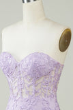 Hot Selling Bodycon Sweetheart Purple Corset Homecoming Dress with Appliques