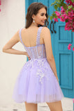 Lilac Corset Straps A-Line Short Cocktail Dress