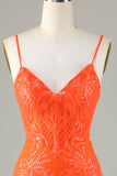 Sparkly Sequins Tight Orange Short Ball Dress