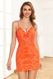 Sparkly Orange Sequins Tight Cocktail Dress
