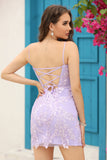 Lilac Lace Tight Short Cocktail Dress