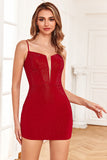 Sparkly Red Corset Sequins Tight Short Cocktail Dress