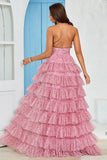 Spaghetti Straps Layered Tulle Ball Dress with Floral Printed