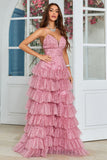Spaghetti Straps Layered Tulle Ball Dress with Floral Printed