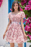 Gorgeous A Line Floral Dusty Rose Cocktail Dress with Ruffles