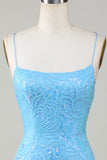 Sparkly Blue Beaded Tight Short Cocktail Dress