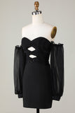 Off The Shoulder Keyhole Black Cocktail Dress with Beading