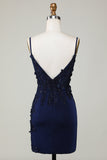 Sparkly Navy Corset Tight Short Cocktail Dress with Lace