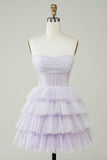 Sparkly Purple Corset Tiered Cute Short Ball Dress