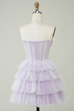 Sparkly Purple Corset Tiered Cute Short Ball Dress