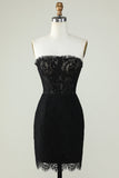 Bodycon Strapless Black Short Cocktail Dress with Beading
