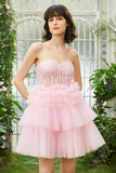 A-Line Sweetheart Pink Short Cocktail Dress