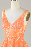 Sparkly Orange A Line Glitter Short Ball Dress with Sequins