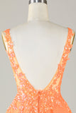 Sparkly Orange A Line Glitter Short Ball Dress with Sequins