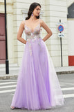Gorgeous A Line Spaghetti Straps Lilac Long Ball Dress with Appliques